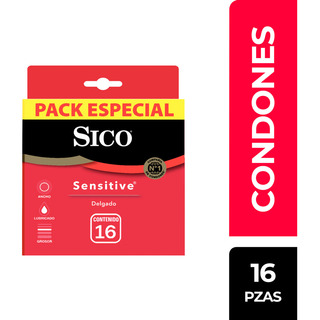 Sico® Sensitive, Condones Delgados, Caja De 16 Pzas Sico® Sensitive, Condones Delgados, Caja De 16 Pzas