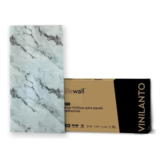 Placa Autoadhesiva Simil Marmol Porcelanato Pvc Vinilo Revestimiento Pared Decorativo Interior 60x120 Pack 15 Unidades 10m² Resistente Al Agua Vinilanato Lifewall Lwvl120-13c Perla