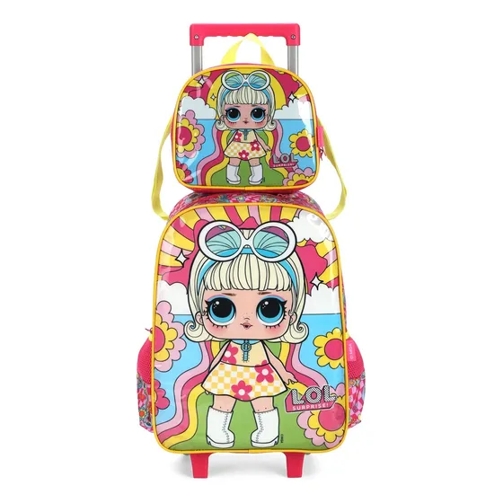 Mochila Infantil Bonecas Lol Meninas Rodinhas G + Lancheira