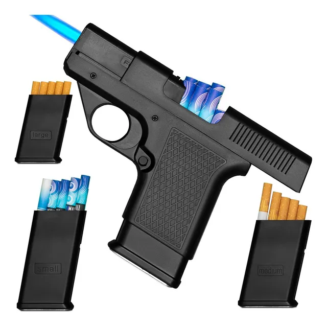 Encendedor Antorcha De 2 En 1 Con 3 Caja De Cigarrillos Saiviek Yh096, Encendedores Ajustable De Gas Butano Recargables A Prueba De Viento Con Forma De Pistola Fría Caja De Cigarrillos De 10 Palos