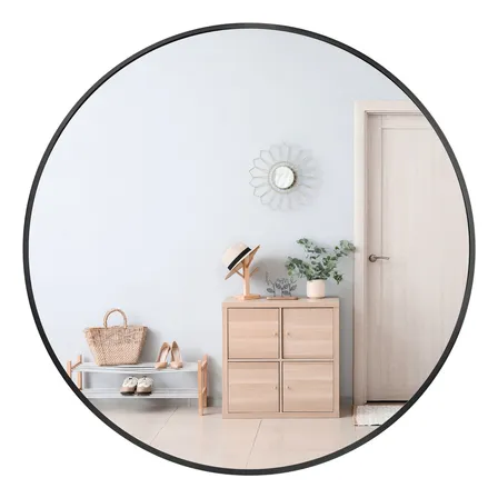 Espejo Grande Circular De Pared Ravena, Diámetro 80cm, Marco Metálico De Excelente Calidad - Decoración Minimalista - Color Negro