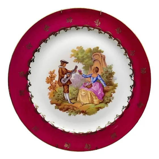 Plato Decorativo Limoges Pintado A Mano Borde Oro Fragonand