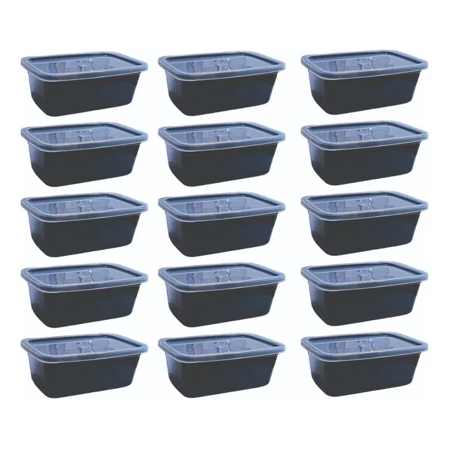 Kit 20 Potes Plásticos 1 Litro Preto Freezer E Microondas
