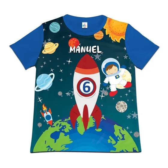 Franela Camisa Niño Planetas Galaxias Astronauta Poliester