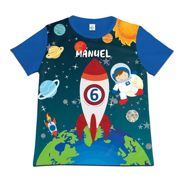 Franela Camisa Niño Planetas Galaxias Astronauta Poliester