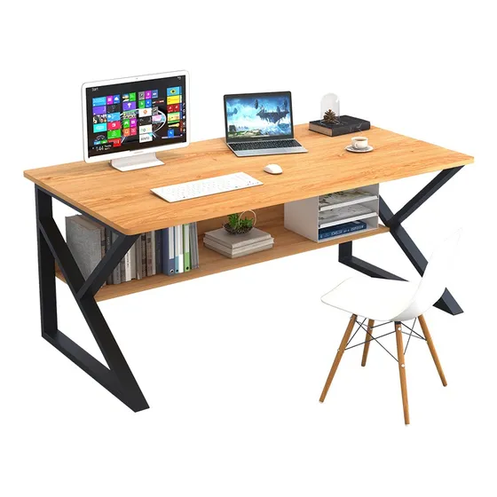 Escritorios Pc Madera Mesa Oficina Patas Triangulares LG Color Cerejeira