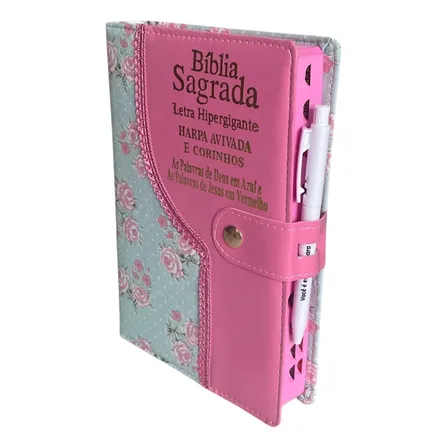 Bíblia Feminina Com Harpa Cristã Letra Hiper Gigante Rc Botão V/floral Almeida Revista Full Collor