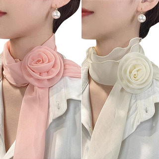 2 Piezas Bufanda De Seda Imitación Añuelos De Rosa Y Blanco 2 Piezas Bufanda De Seda Imitación Añuelos De Rosa Y Blanco