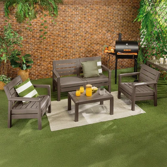 Juego Sala Jardín Sofá Doble Sillón Mesa Plástica Rimax