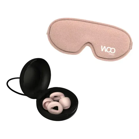 Pack Sueño Profundo Woo | Antifaz Blackout + Tapones Dormir Rosa Palo Rosa