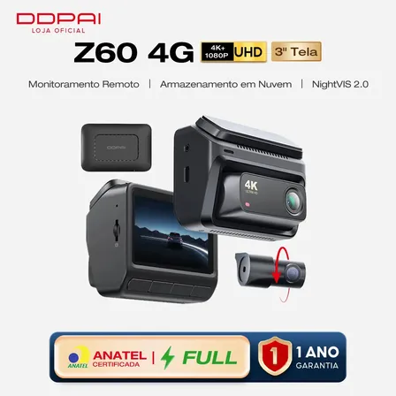 Ddpai Z60 4g Câmera Veicular Visualização Remota Câmera Veicular Frontal E Traseira 4k+1080p Para Carros Wifi 5ghz Com 32g Emmc Gps Visão Noturna Tela Ips De 3