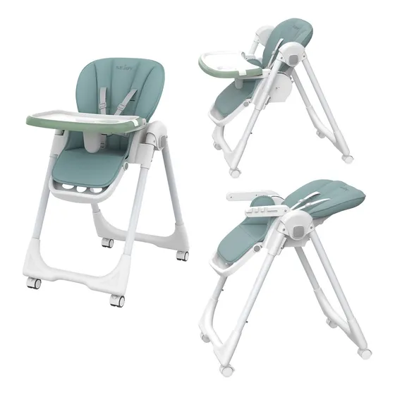 Sejoy GY02 Silla Periquera Para Comer De Bebe Alta Plegable Ajustable Con Ruedas 1 - 3 Años Color Verde