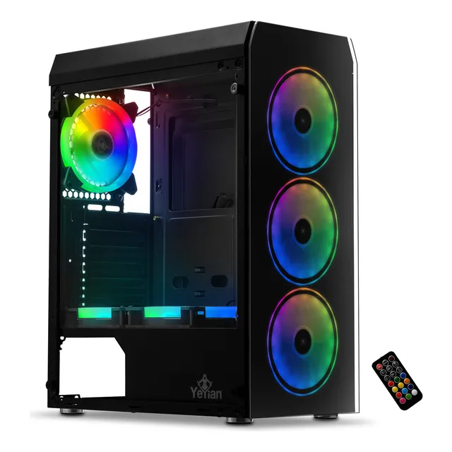 Gabinete Yeyian Krypton con Ventana, Midi Tower, ATX/Micro-ATX, USB 3.0, sin Fuente, 3 Ventiladores Instalados ARGB, Negro, YCH-MTA7-01BK