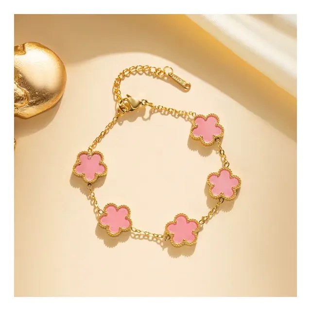 Pulsera Acero Inoxidable Chapada En Oro Trébol Van Cleef
