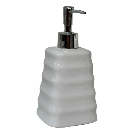 Dispensador De Jabón Liquido De Mesa Corrugado Blanco Loza