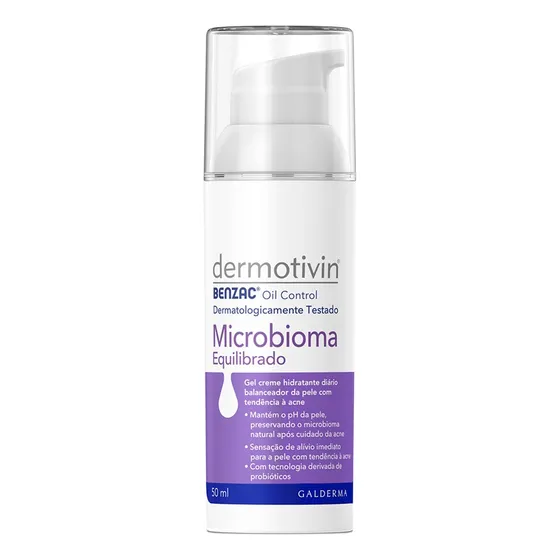 Creme Hidratante Facial Benzac Microbioma 50ml Dermotivin Momento de aplicação Dia/Noite Tipo de pele Oleosa