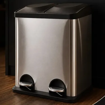 Lixeira Dupla Inox 30L Pedal 2x15L Duplo Compartimento Com 2 Divisórias 15l + 15l Lixo Cozinha Hold On