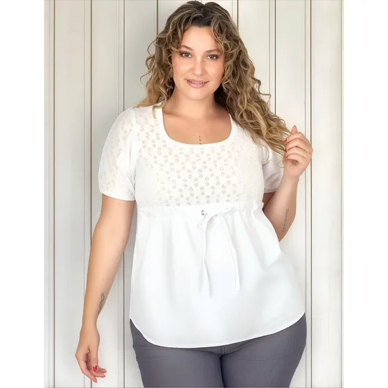 Blusa Brodery Mc Con Lino Mujer Onara Bora Talle Grande