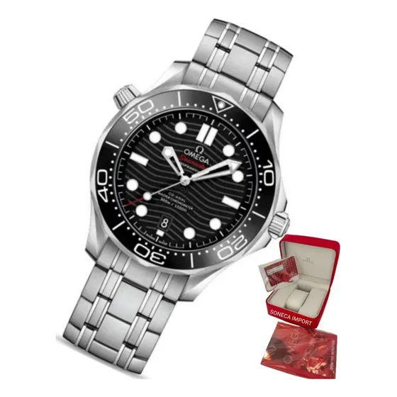 Relógio Omega Diver 300 Automático Fundo Preto Na Caixa Prateado Preto Preto (Recondicionado)