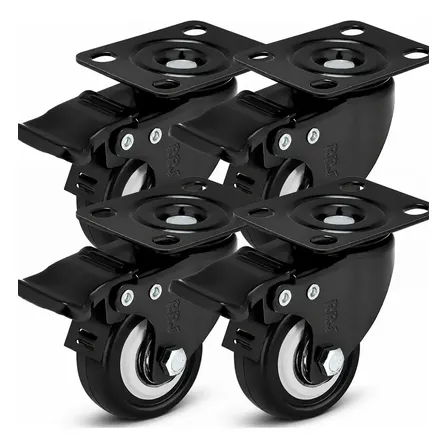 Kit 4 Rodízios Rodas Giratórias Reforçada 400kg Rodinhas Para Moveis Com Trava E Freio Rodízios Rodas 2 Polegadas 50mm... Preto