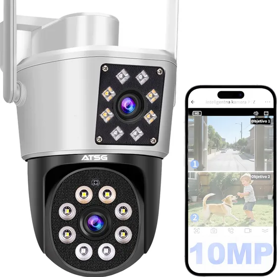 Atsg® Dual Lente Cámara De Seguridad Wifi Exterior 8mp