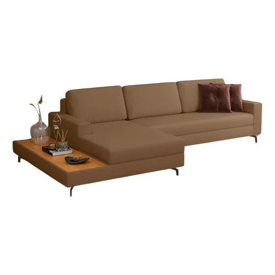 Sillon 3 Cuerpos Con Chaise Eco Cuero Premium Loft Lcm Color Marrón Diseño de la tela Liso