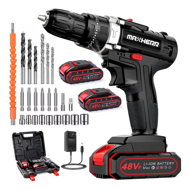 Taladro Atornillador De Impacto Eléctrico Inalámbrico 48v 1550rpms Negro
