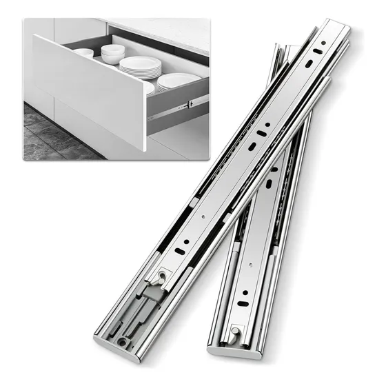 Corredera Riel Extensión Push To Open Reforzada 30cm 2 Pzas Plateado