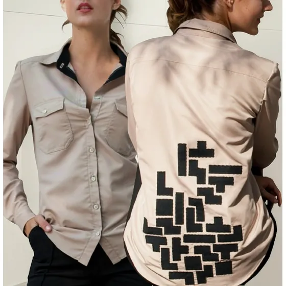 Camisa Bordada Confección De Calidad Dibujo Tetris Espalda