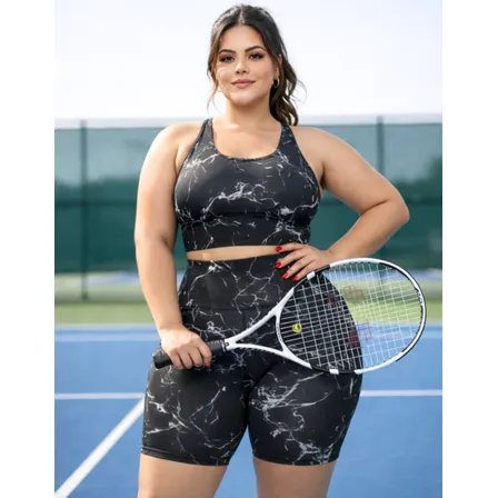 Conjunto Fitness Academia Plus Size Top E Shorts Gg Ao G2 Preto G1(46/48)