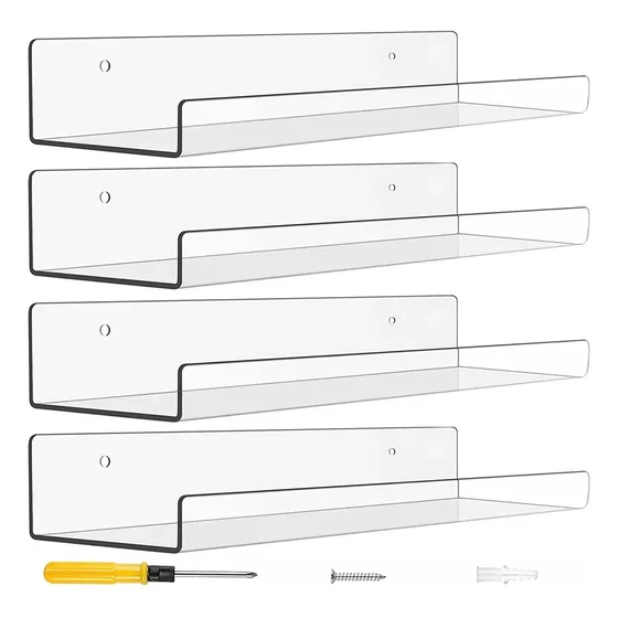 Repisas Flotantes Estantes Flotantes De Acrílico 4 Pcs,repisas De Acrilico,estantes Flotantes Acrílicos De Montados En La Pared Para Dormitorio,baño,cocina,muebles Para El Hogar,estanterías Lianzi