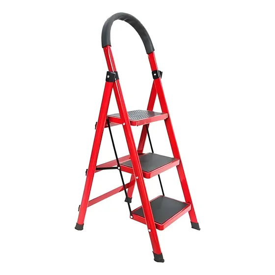 Escalera 3 Escalones Roja Metal Y Plastico - Lumax