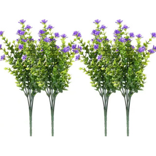 4 Plantas Artificiales, Arbustos Verdes, Flores Moradas 4 Plantas Artificiales, Arbustos Verdes, Flores Moradas