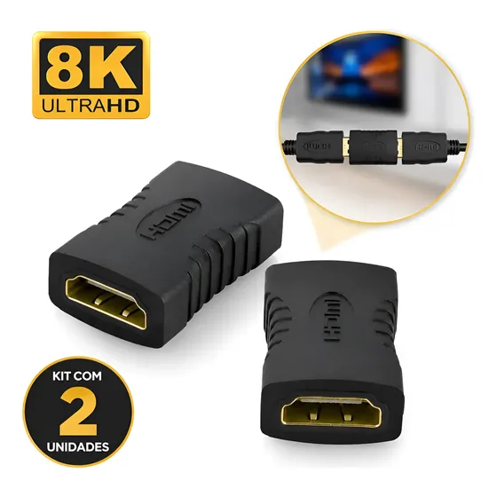 Kit 2 Adaptador Emenda Hdmi Femea 8k 4k Uhd 2.1 Extensor