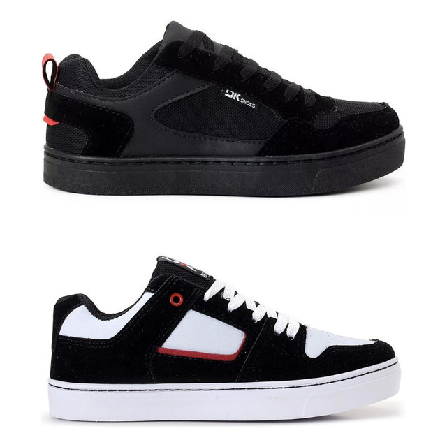 Kit 2 Pares TĂȘnis Preto Branco Skate Skatista Casual Unissex Kit 2 Pares TĂȘnis Preto Branco Skate Skatista Casual Unissex