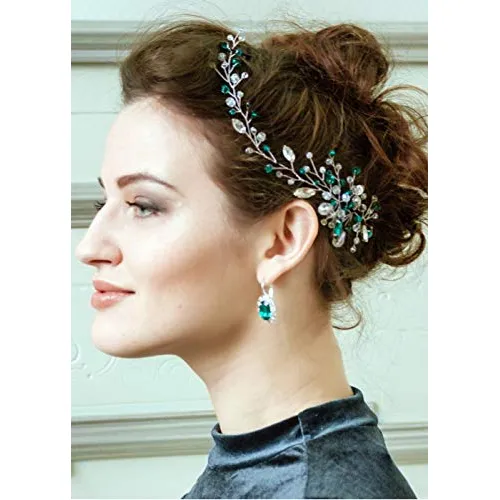 Anglacesmade Bridal Cristal Cabeza De Banda Esmeralda Txfy9