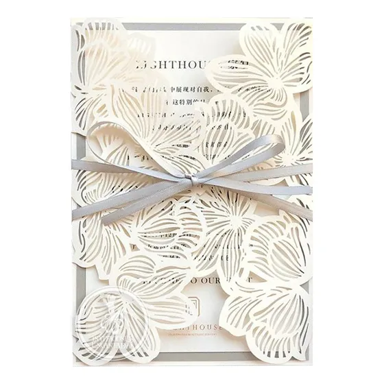 25 Invitaciones Sobres Corte Laser Hueso Gf-111 Full Color Crema