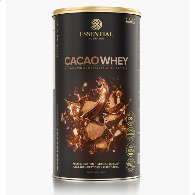 Cacao Whey Hidrolisado E Isolado Sabor Chocolate Da Essential Nutrition 840g Com 30 Doses Cacao Whey Hidrolisado E Isolado Sabor Chocolate Da Essential Nutrition 840g Com 30 Doses