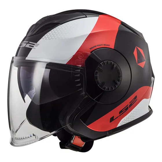Casco Abierto Moto Ls2 570 Verso Technic Doble Visor Color Negro/Rojo/Blanco Tamaño del casco M