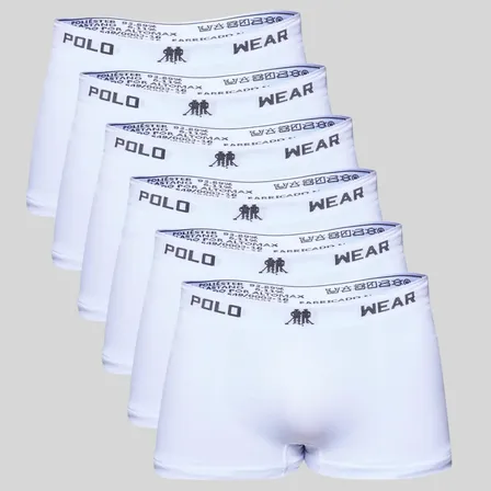 Kit 6x1 Cueca Polo Wear Boxer Microfibra Basic Branco Liso M