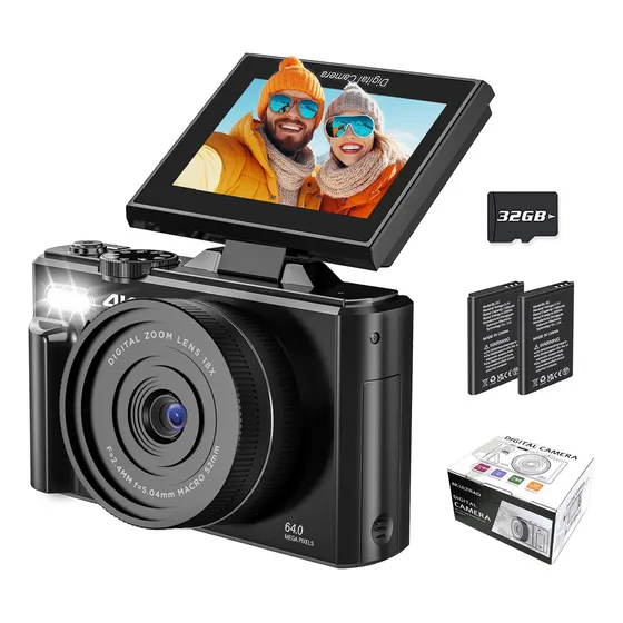 Cámara Digital Full HD 4K con pantalla LCD giratoria de 180 grados Ourlife color negro