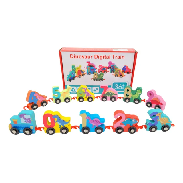 Juego De Tren De Dinosaurios De Madera Montessori Numeros