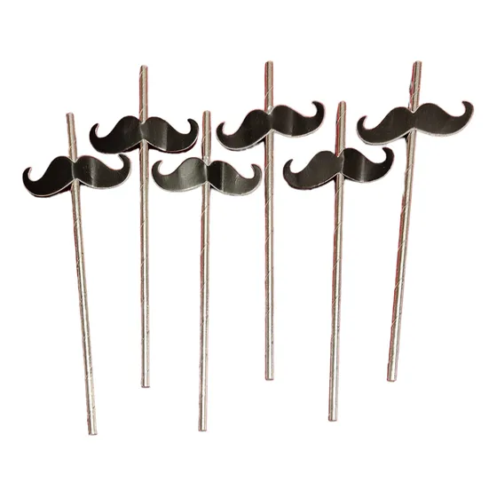 Bombillas Bigote Plateadas × 6 Cotillón Día Papá Polipapel