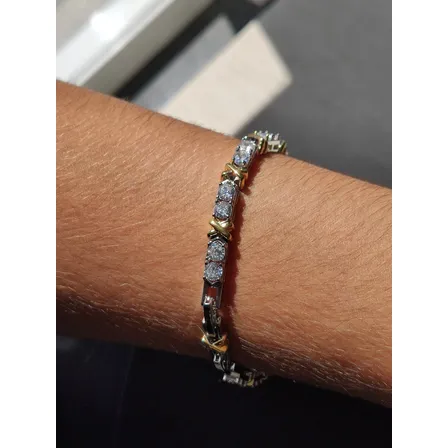 Pulseira Tiffany Cravejado Folheado A Ródio Branco X Dourado