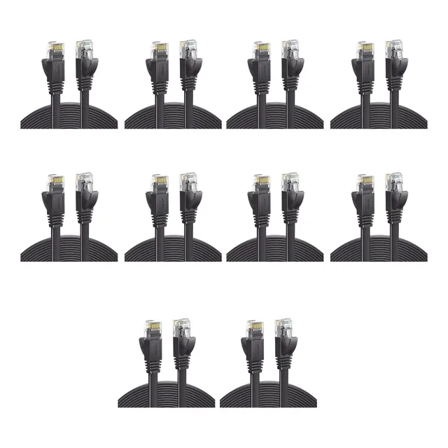 Paquete De 10 Cables De Red Ugreen Cat6 Plano 2m Negro 50174