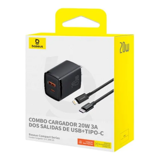 Cargador Carga Rápida Pd20w Baseus Dual Usb + Tipo C Color Negro