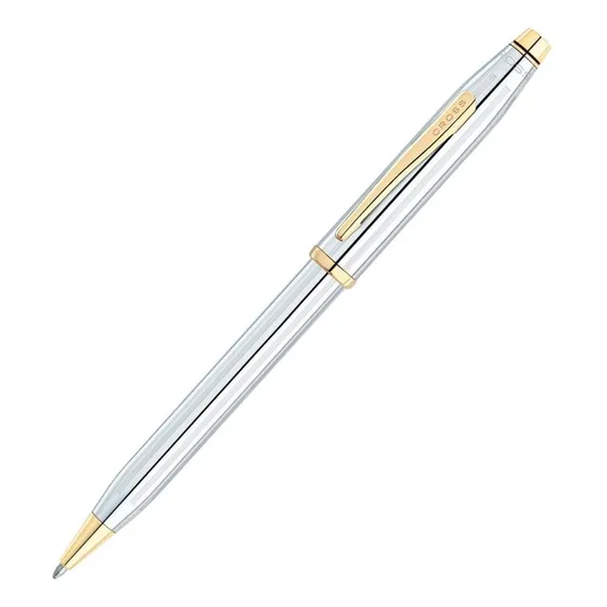 Bolígrafo Century Ii Pulido Con Aplicaciones Oro 23k, Cross Tinta Negro Exterior Plateado