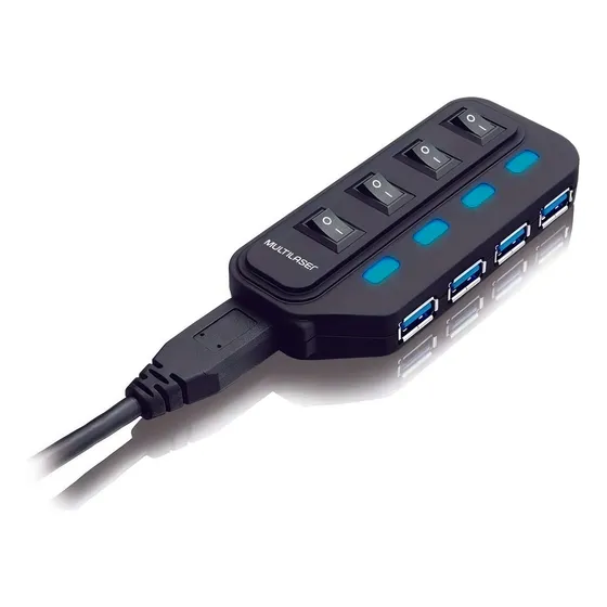 Multilaser AC264 Cor Preto Hub Usb Slim 3.0 Super Speed 4 Portas