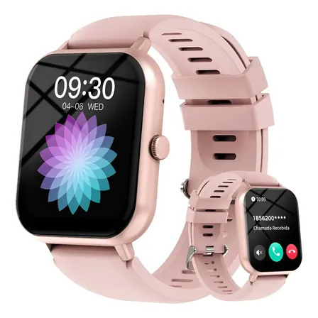 Foxbox Bluetooth Smartwatch Resistente À Água Esportivo Relógio Inteligentes Feminino Caixa Rosa Pulseira Rosa Pulseira Silicone Whatsapp Mensagens Notificações Customização De Mostradores