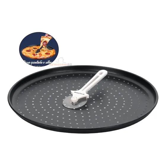 Forma Pizza Ø35cm Perfurada Cortador Alumínio Antiaderente Cor Chumbo